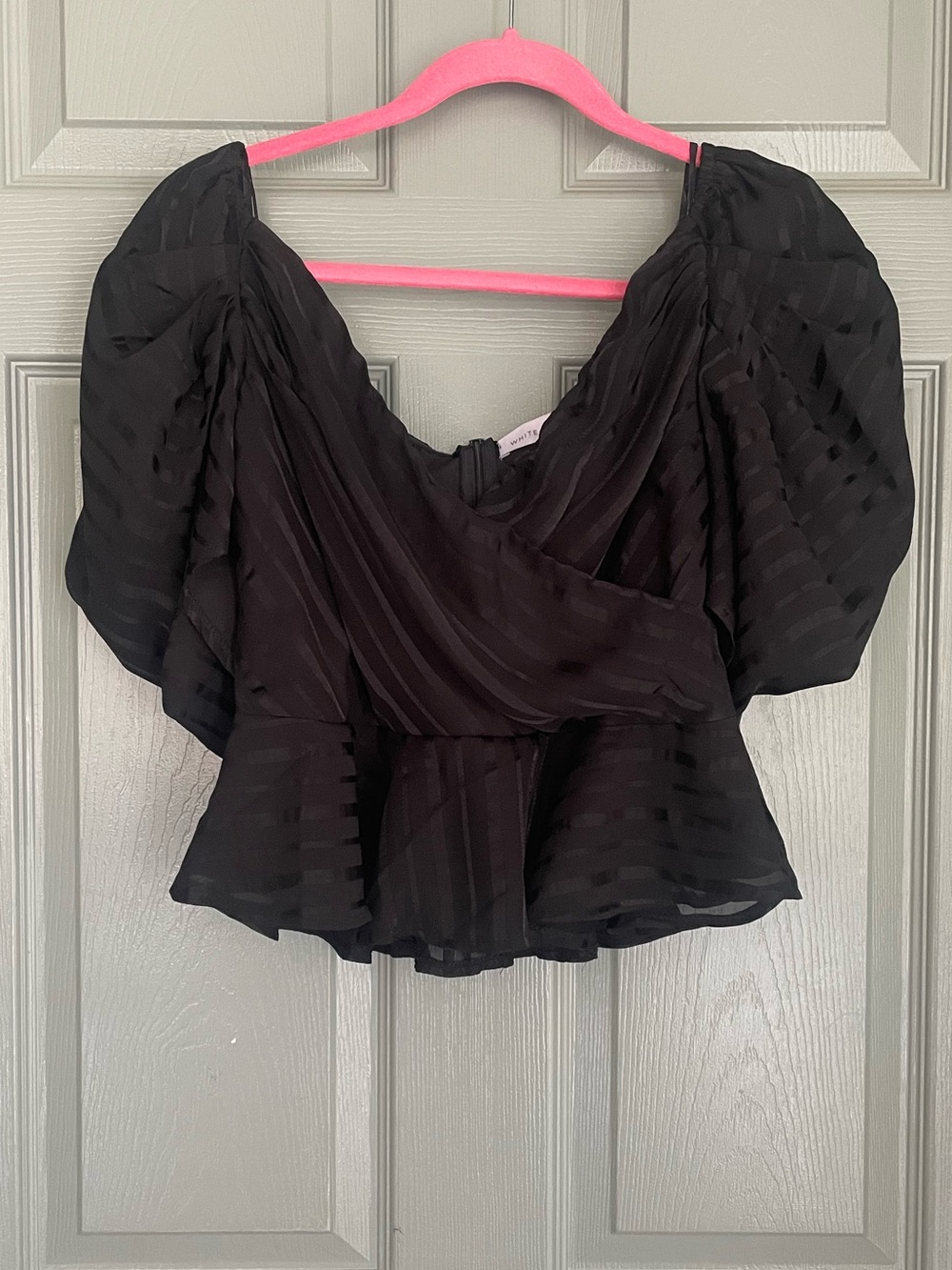 Black Puff-Sleeve Peplum Crop Top Blouse Shirt Curvy Plus Size 12